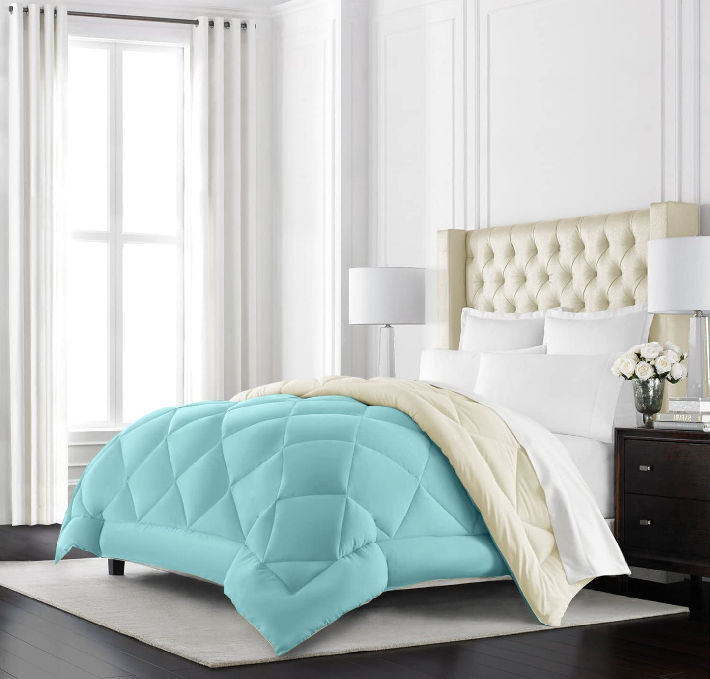 Premium Quality Luxury Comforter - Full/Queen - Aqua/Ivory