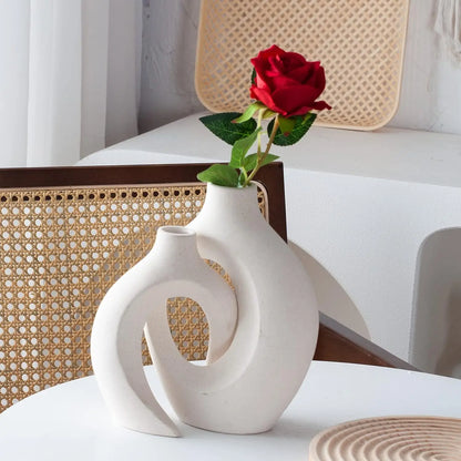 White Ceramic Vase Set of 2 