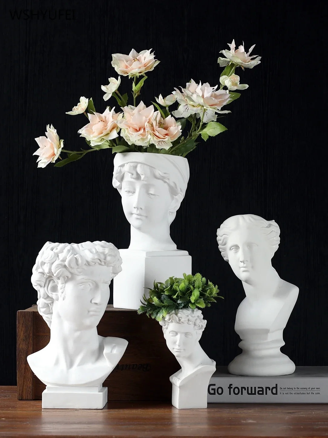 Ancient Greek White Resin Flowerpot Portrait Decoration Gypsum Vase Dry Flower Simulation Sculpture Soft Garden Ornament