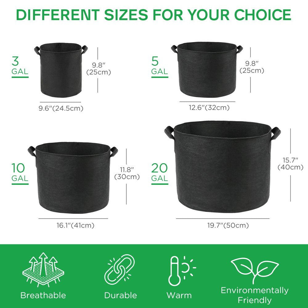 3 Gallon Grow Bags, 7-Pack, Green Thickened Felt Fabric Pots with Reinforced Handles