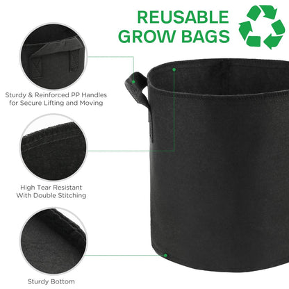 3 Gallon Grow Bags, 7-Pack, Green Thickened Felt Fabric Pots with Reinforced Handles