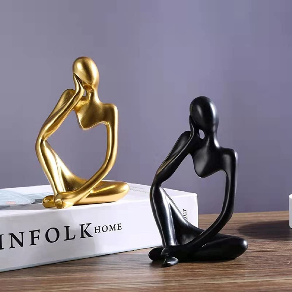 The Thinker Statue Sculptures Home Decor Abstract Sculpture Resin Statues for Home Decor Modern Home Office Desktop Shelf Bookshelf Decor Collection Figurine (Black-Left Thinker Statue)