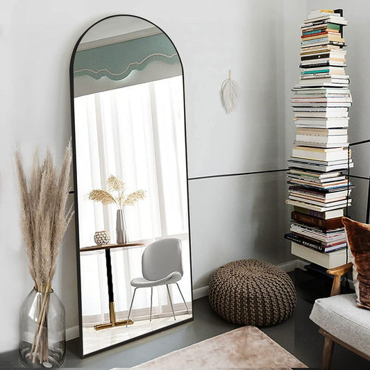 Full Length Mirror, Floor Mirror Full Length, 65"X22" Arched-Top Mirror Hanging or Leaning, Standing Mirror, Body Mirror, Wall Mounted Mirror with Aluminum Frame for Bedroom Living Room (Black)