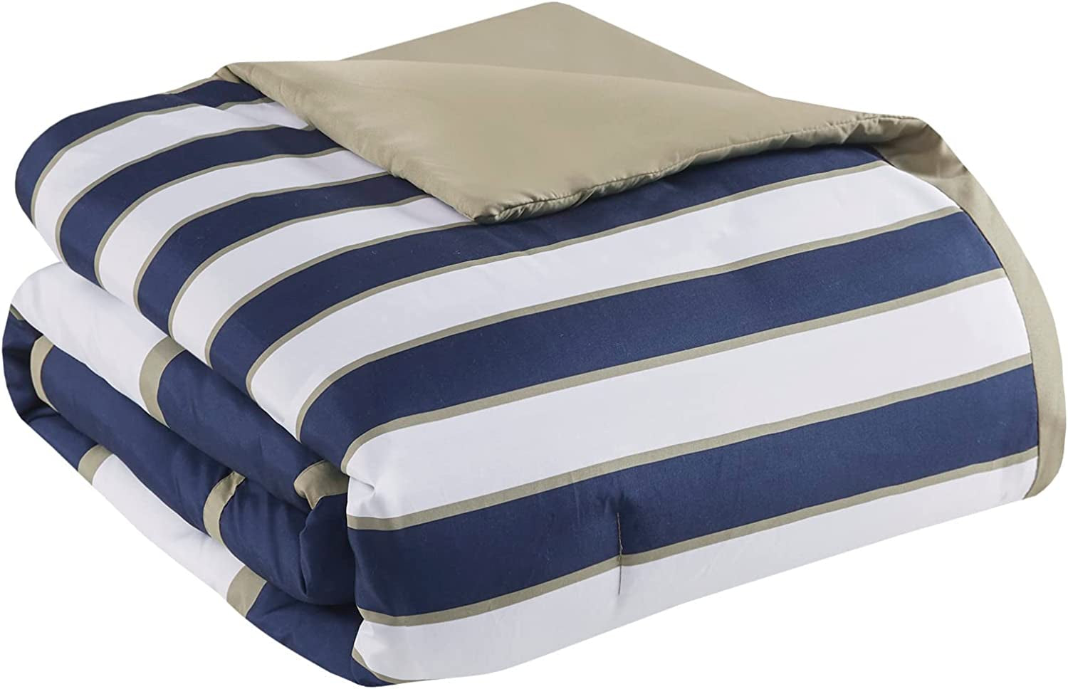 - Ashton - Comforter Set - Navy - Full/Queen - Striped Pattern - Includes 1 Comforter, 1 Decorative Pillow, 2 Shams