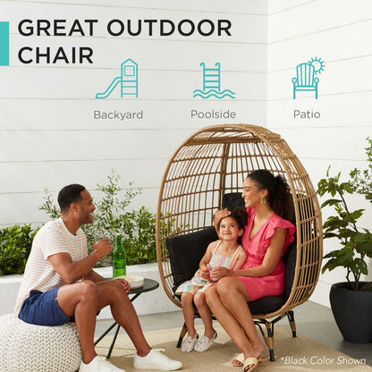 Wicker Egg Chair Oversized Indoor Outdoor Patio Lounger W/ 440Lb Capacity - Gray/Heather Gray