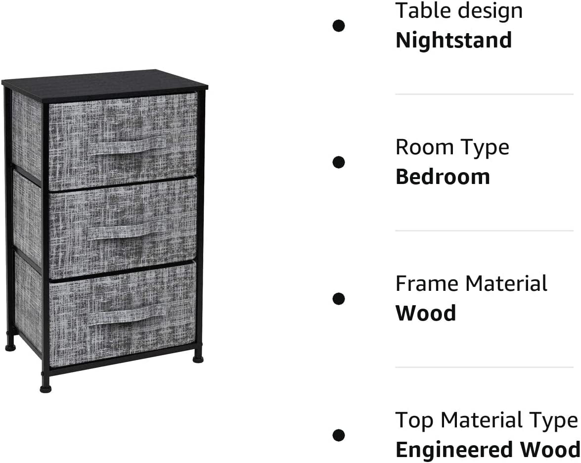 Nightstand with 3 Drawers - Bedside Furniture & Night Stand End Table Dresser with Steel Frame, Wood Top, Easy Pull Fabric Bins for Home, Bedroom Accessories, Office & Dorm