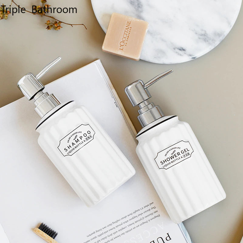 1Pc Modern Liquid Soap Bottles Ceramics Pure Color Bathroom Sanitizer Bottles Wristband Hand Dispenser Restroom Accessories