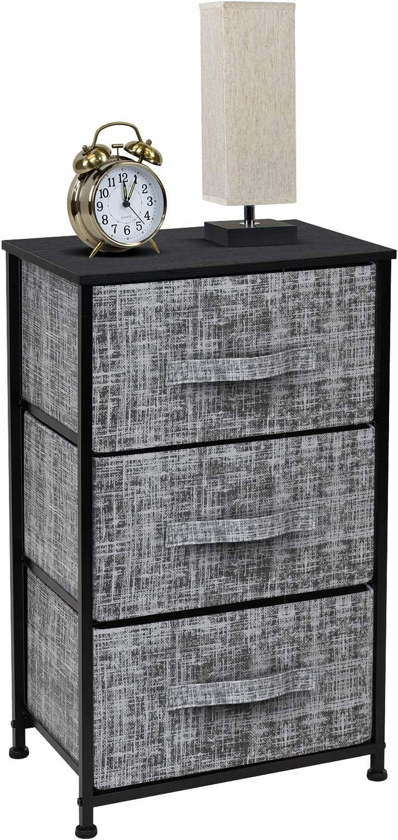 Nightstand with 3 Drawers - Bedside Furniture & Night Stand End Table Dresser with Steel Frame, Wood Top, Easy Pull Fabric Bins for Home, Bedroom Accessories, Office & Dorm