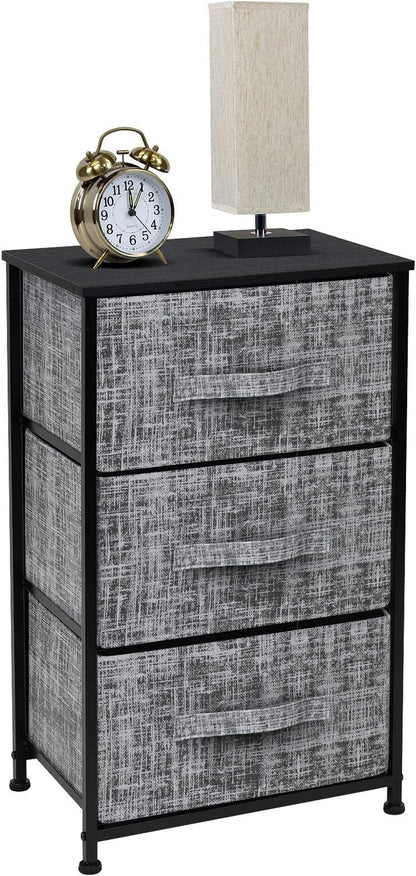 Nightstand with 3 Drawers - Bedside Furniture & Night Stand End Table Dresser with Steel Frame, Wood Top, Easy Pull Fabric Bins for Home, Bedroom Accessories, Office & Dorm