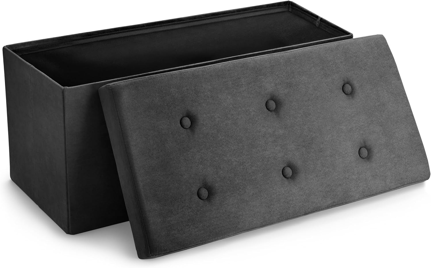 Storage Ottoman Bench – Collapsible/Folding Bench Chest with Cover – Perfect Toy and Shoe Chest, Hope Chest, Pouffe Ottoman, Seat, Foot Rest, – Contemporary Faux Suede (Black)