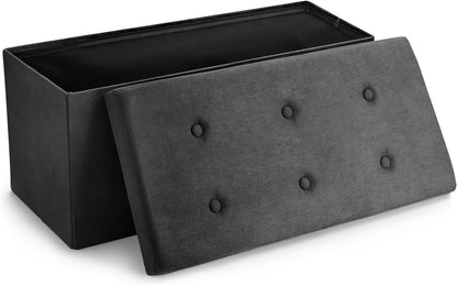 Storage Ottoman Bench – Collapsible/Folding Bench Chest with Cover – Perfect Toy and Shoe Chest, Hope Chest, Pouffe Ottoman, Seat, Foot Rest, – Contemporary Faux Suede (Black)