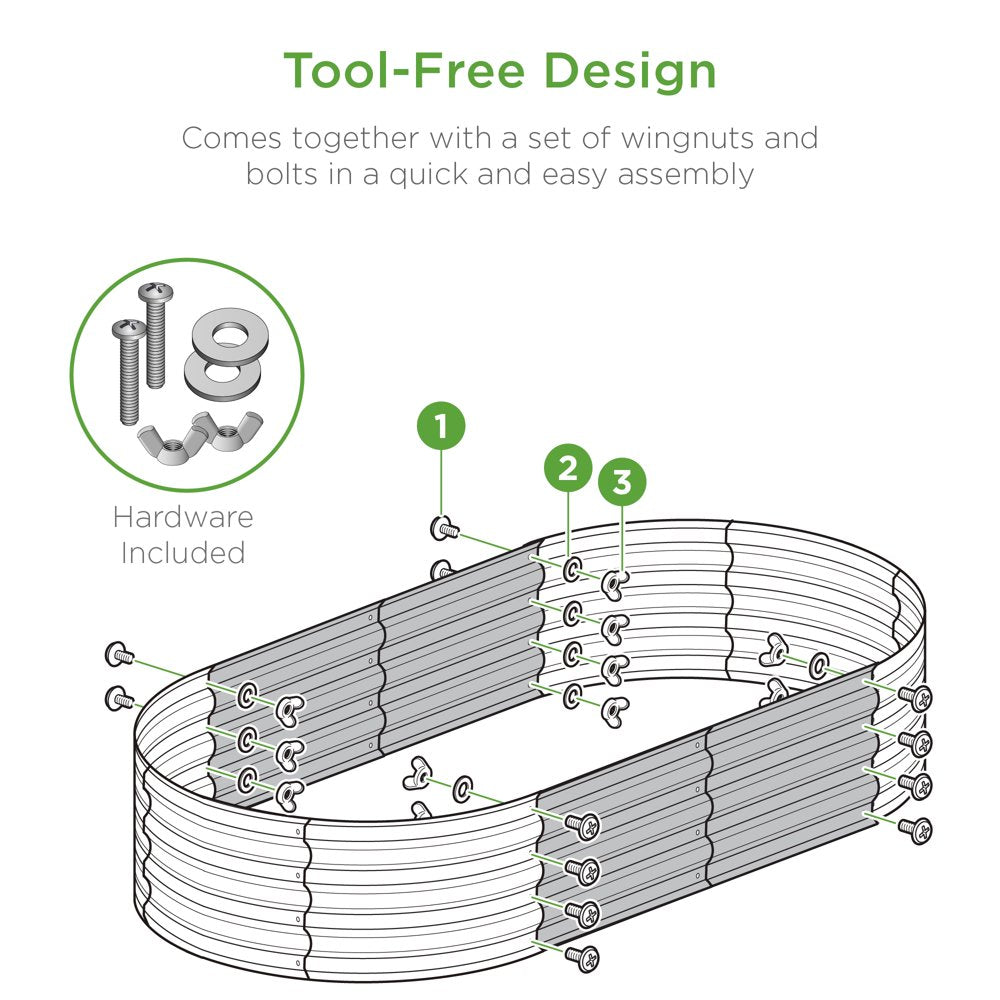 4X2X1Ft Outdoor Raised Metal Oval Garden Bed, Planter Box for Vegetables, Flowers - Sage Green