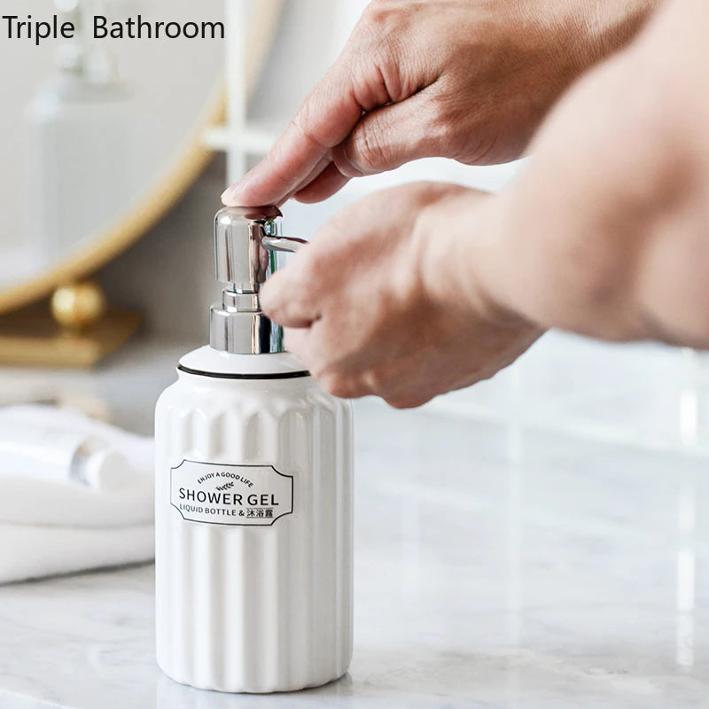 1Pc Modern Liquid Soap Bottles Ceramics Pure Color Bathroom Sanitizer Bottles Wristband Hand Dispenser Restroom Accessories