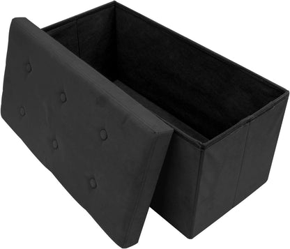 Storage Ottoman Bench – Collapsible/Folding Bench Chest with Cover – Perfect Toy and Shoe Chest, Hope Chest, Pouffe Ottoman, Seat, Foot Rest, – Contemporary Faux Suede (Black)