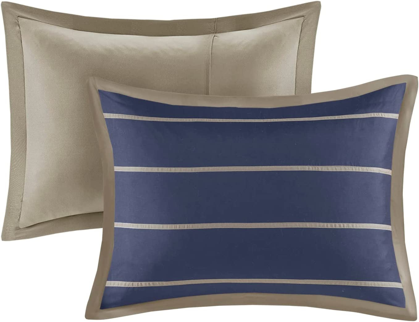 - Ashton - Comforter Set - Navy - Full/Queen - Striped Pattern - Includes 1 Comforter, 1 Decorative Pillow, 2 Shams