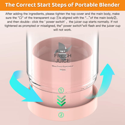 Portable Blender, Electric Blender Bottle Juicer Cup, Personal Blender for Shakes and Smoothies Mini Juicer Wireless Fruit Blenders Bottle Travel School Kitchen Juice Maker