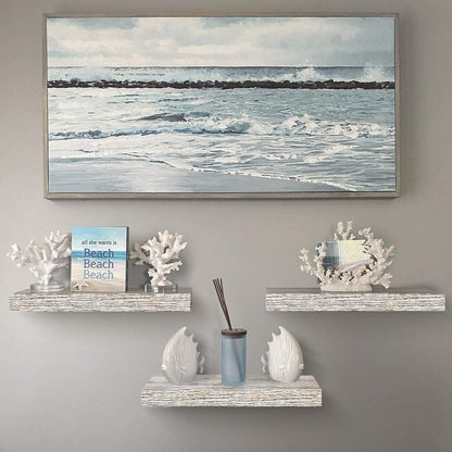 Floating Shelves - 3 Pack 16 Inch Rustic White Wall Shelves for Bedroom, Kitchen, Living Room, Bathroom Shelves, Home Decor, Office - Floating Shelf for Trophy, Books, Frames, Toilet Paper